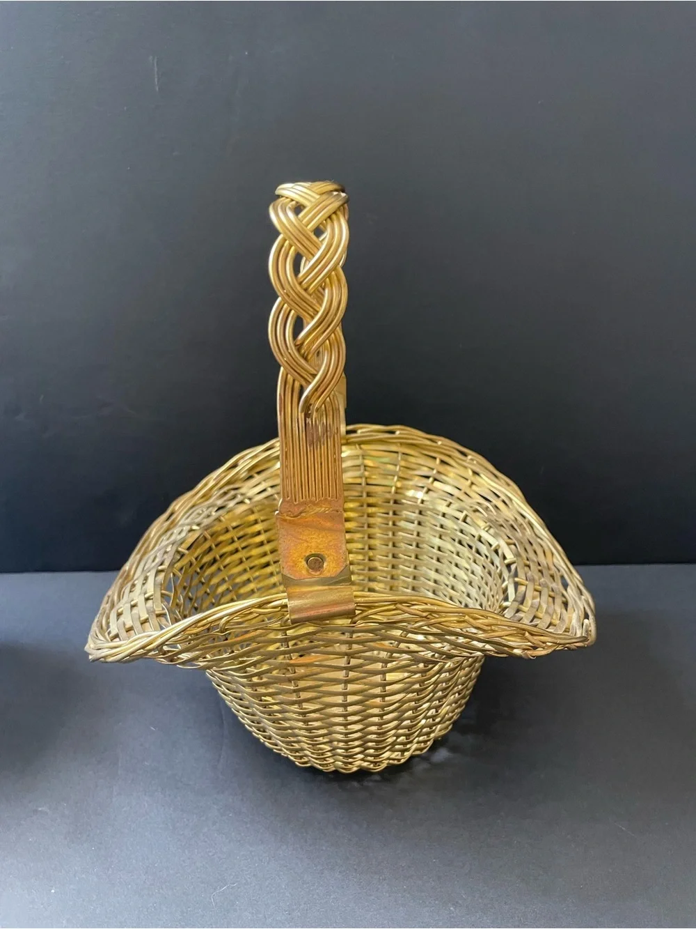 Vintage 2pc Small Woven Decorative Brass Wire Basket Set Round Gold & Silver
